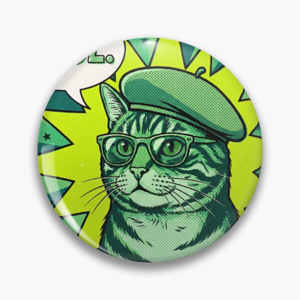 Item preview, Green Pop Art Cat with Glasses and Beret Retro Comic Book designed and sold by MoonlitDoodles1.