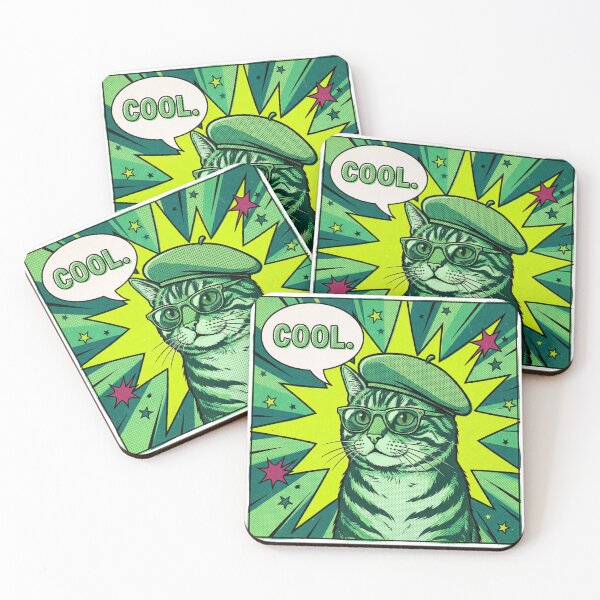 Item preview, Green Pop Art Cat with Glasses and Beret Retro Comic Book designed and sold by MoonlitDoodles1.