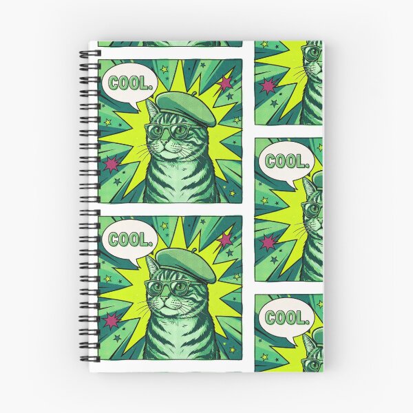 Item preview, Green Pop Art Cat with Glasses and Beret Retro Comic Book designed and sold by MoonlitDoodles1.