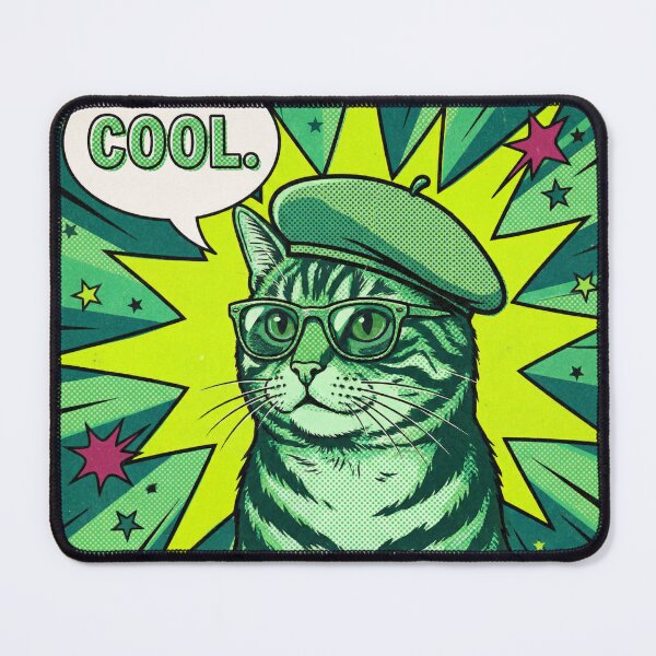 Item preview, Green Pop Art Cat with Glasses and Beret Retro Comic Book designed and sold by MoonlitDoodles1.