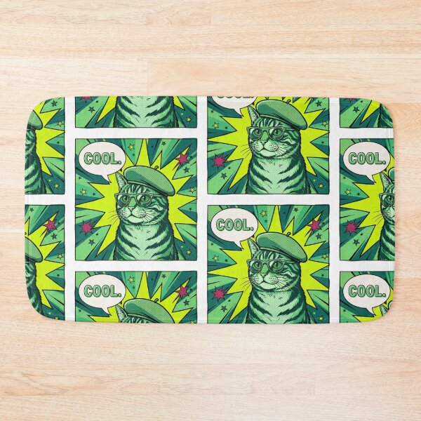 Item preview, Green Pop Art Cat with Glasses and Beret Retro Comic Book designed and sold by MoonlitDoodles1.