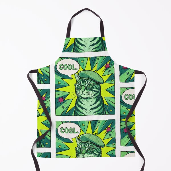 Item preview, Green Pop Art Cat with Glasses and Beret Retro Comic Book designed and sold by MoonlitDoodles1.