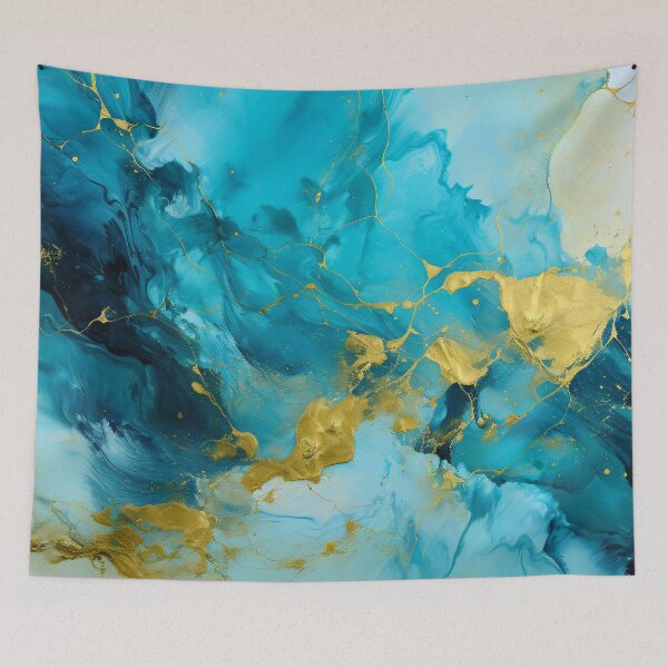 Item preview, Sky Blue And Teal Abstract With Golden Accents  designed and sold by DEC02.