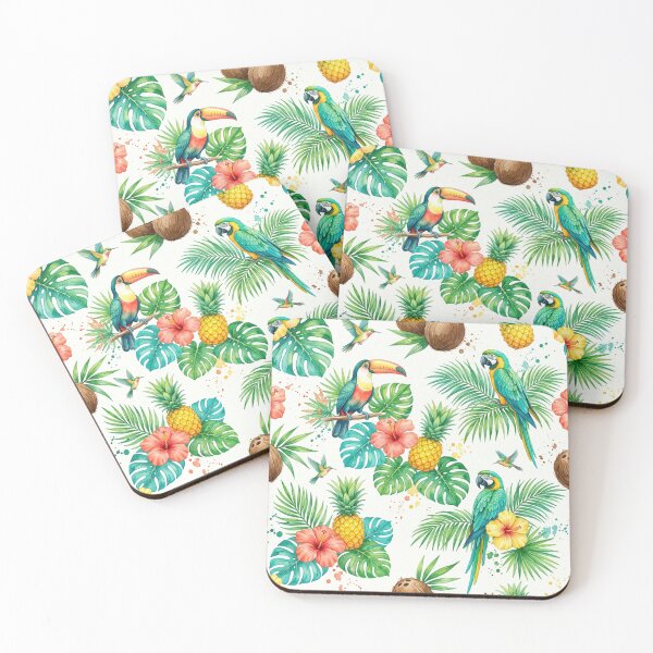 Item preview, Tropical Paradise Watercolor Seamless Pattern – Toucans, Parrots, Pineapples & Hibiscus Flowers designed and sold by The Sticker Treasury.