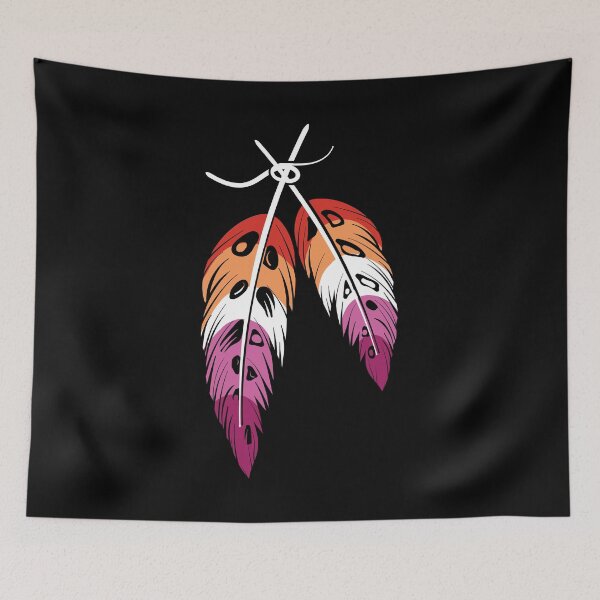 Item preview, Two-Spirit Indigenous LGBTQIA+ Lesbian pride flag with feathers designed and sold by Jdawnink.
