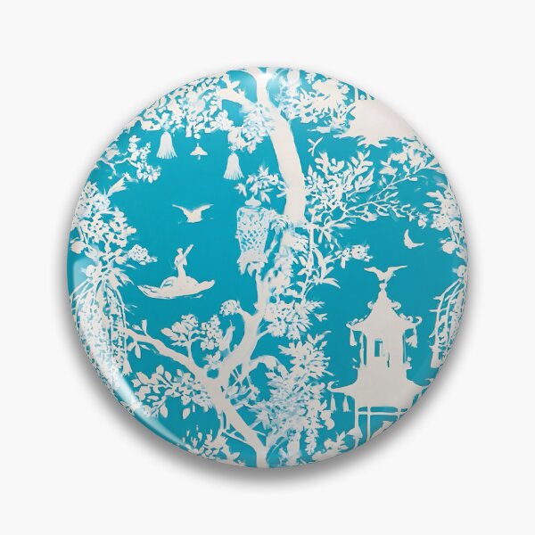 Item preview, Grandmillennial art, chinoiserie garden in white and turquoise designed and sold by SophieClimaArt.