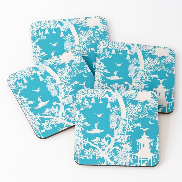 Item preview, Grandmillennial art, chinoiserie garden in white and turquoise designed and sold by SophieClimaArt.