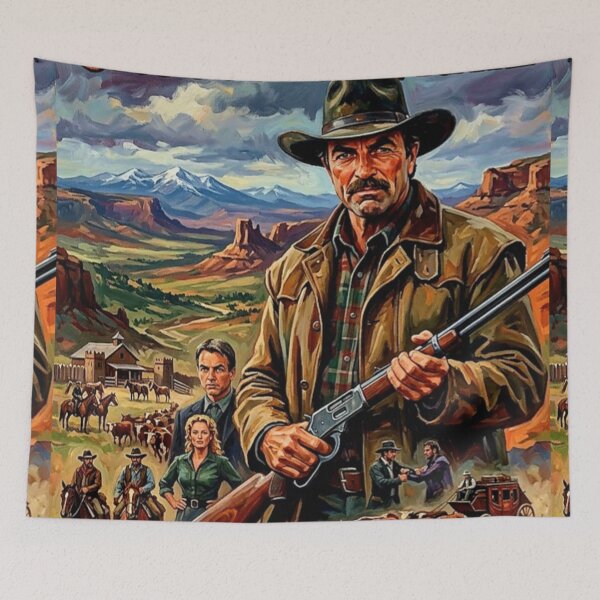 Item preview, Crossfire Trail Tom Selleck Retro Western Movie Art Poster designed and sold by Art's Diner.