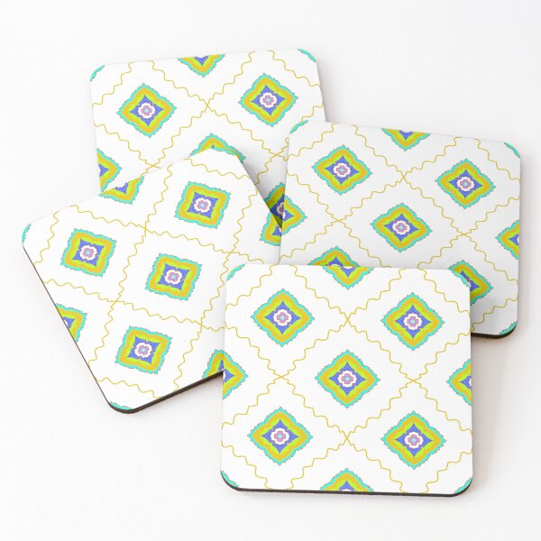Item preview, Geometric seamless pattern featuring colorful abstract mandala shapes and yellow wavy grid lines. Bohemian style vector background. designed and sold by AjjimaJKM.