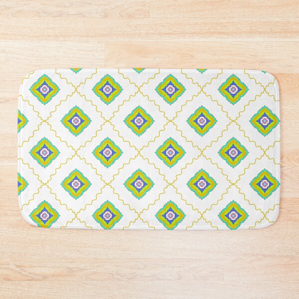 Item preview, Geometric seamless pattern featuring colorful abstract mandala shapes and yellow wavy grid lines. Bohemian style vector background. designed and sold by AjjimaJKM.