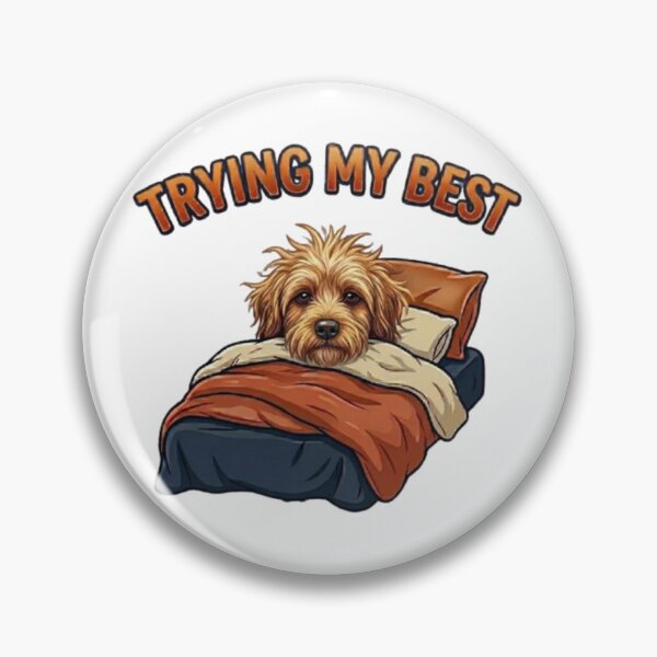 Item preview, Trying My Best Sleepy Dog – Funny Messy Hair Goldendoodle In Bed Cartoon designed and sold by Northern Glow Art.