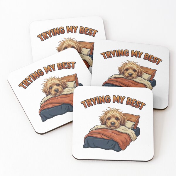 Item preview, Trying My Best Sleepy Dog – Funny Messy Hair Goldendoodle In Bed Cartoon designed and sold by Northern Glow Art.