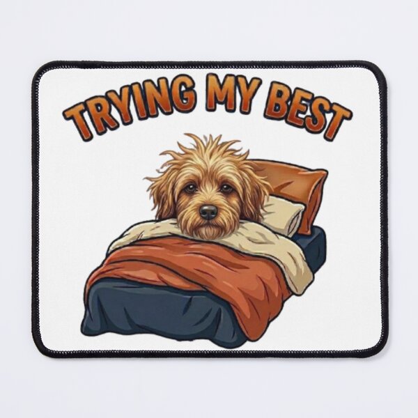 Item preview, Trying My Best Sleepy Dog – Funny Messy Hair Goldendoodle In Bed Cartoon designed and sold by Northern Glow Art.