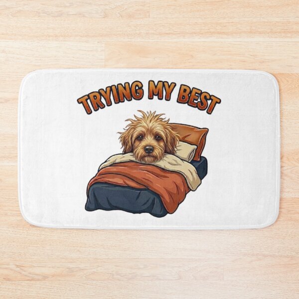 Item preview, Trying My Best Sleepy Dog – Funny Messy Hair Goldendoodle In Bed Cartoon designed and sold by Northern Glow Art.