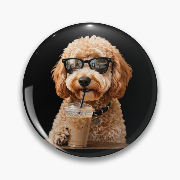 Item preview, Funny Goldendoodle Drinking Iced Coffee Dog With Sunglasses designed and sold by Dabbing Turtle Designs.