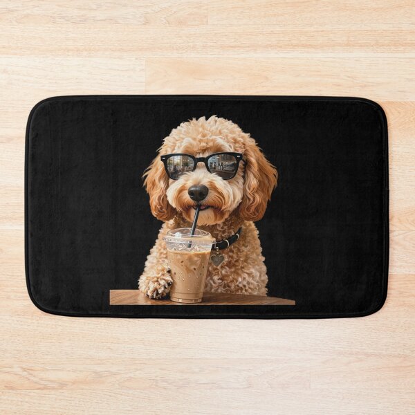 Item preview, Funny Goldendoodle Drinking Iced Coffee Dog With Sunglasses designed and sold by Dabbing Turtle Designs.