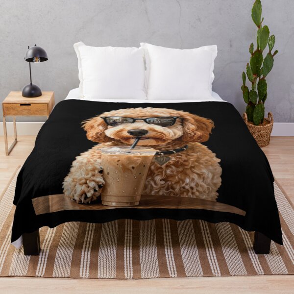 Item preview, Funny Goldendoodle Drinking Iced Coffee Dog With Sunglasses designed and sold by Dabbing Turtle Designs.
