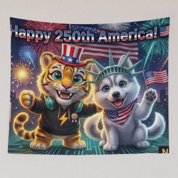 Item preview, 4th of July AI Human Art — Tiger Wolf Pup 250 Years Freedom — NeoTigLuna designed and sold by NeoTigLuna.