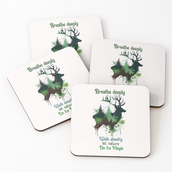 Item preview, Mystic Deer Forest Silhouette, Breathe Deeply Walk Steadily Nature Artwork designed and sold by The Falling Trail.