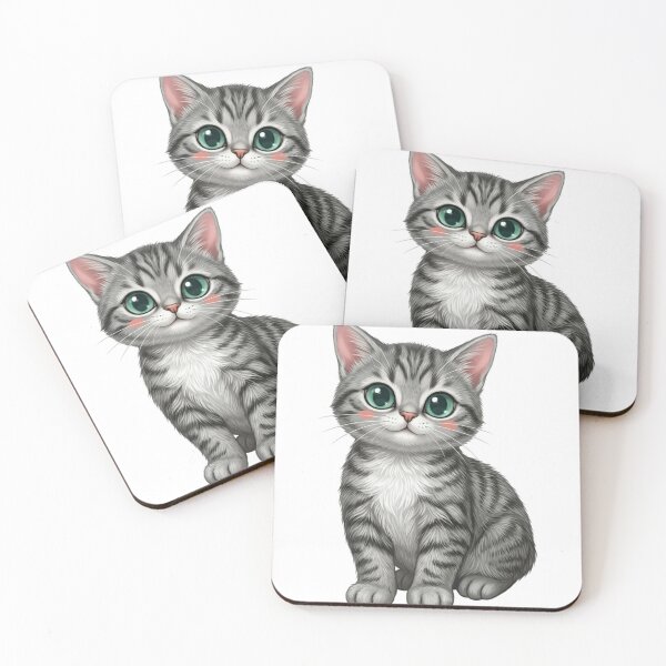 Item preview, Adorable Kawaii Grey Tabby Kitten with Teal Eyes designed and sold by Stickivo.