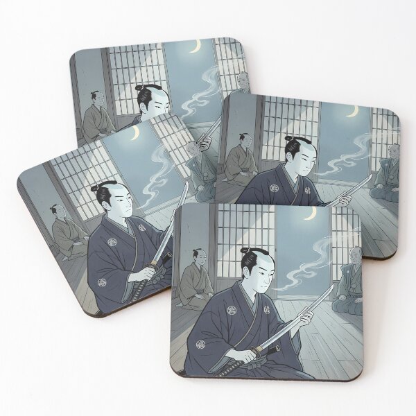 Item preview, Samurai Gazing at Katana Blade under Moonlight - Ukiyo-e Art designed and sold by TokyoUkiyoHouse.