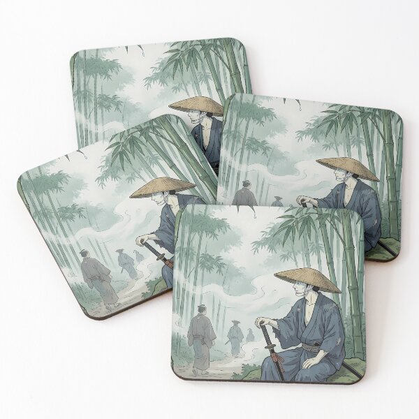 Item preview, Wandering Ronin Resting in Deep Bamboo Forest - Ukiyo-e Art designed and sold by TokyoUkiyoHouse.