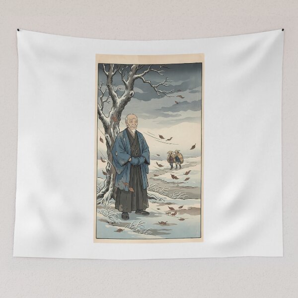 Item preview, Old Samurai Warrior Resisting Winter Wind - Ukiyo-e Art designed and sold by TokyoUkiyoHouse.