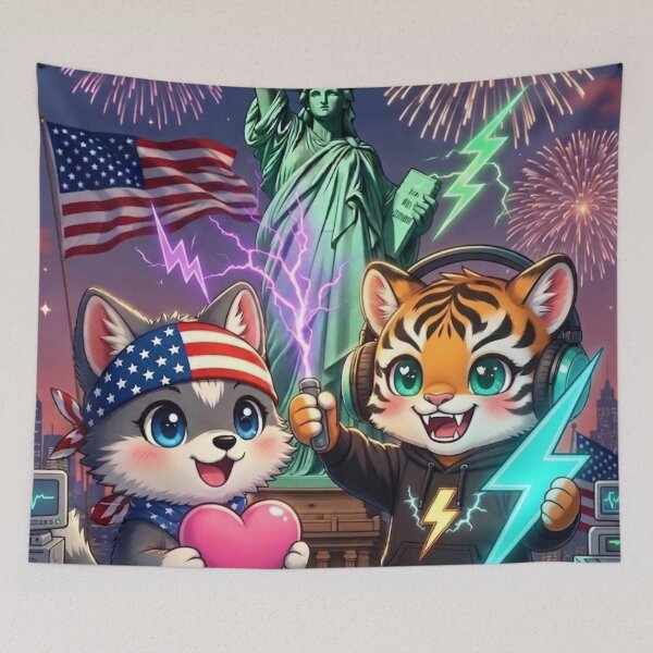 Item preview, Cute Tiger Wolf Statue of Liberty July 4th Kids Gift Patriotic Animal Art NeoTigLuna designed and sold by NeoTigLuna.