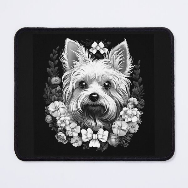 Item preview, Black and White Terrier Dog Portrait with Flowers designed and sold by inkoutninja.