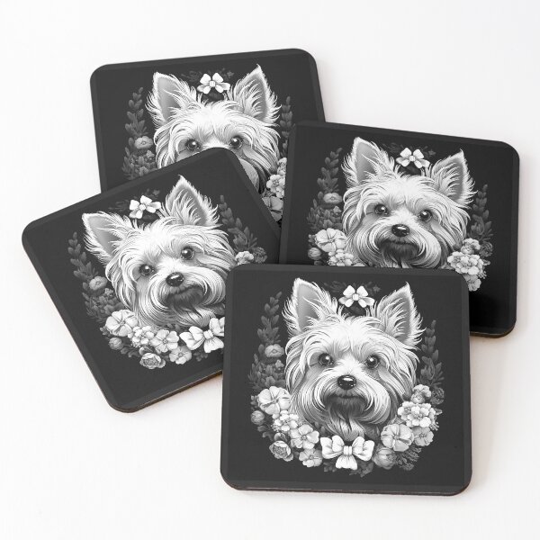 Item preview, Black and White Terrier Dog Portrait with Flowers designed and sold by inkoutninja.