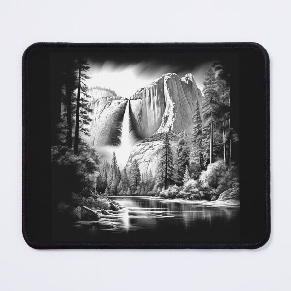 Item preview, Black and White Yosemite Waterfall Mountain Landscape designed and sold by inkoutninja.