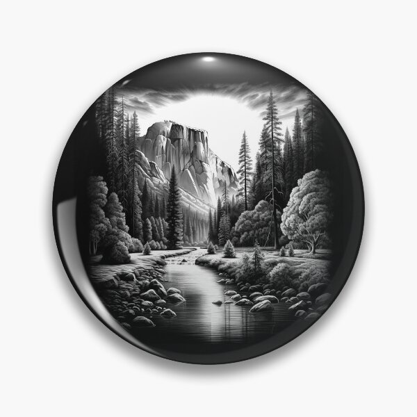 Item preview, Black and White Yosemite Valley River Landscape designed and sold by inkoutninja.