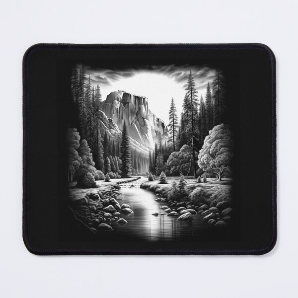 Item preview, Black and White Yosemite Valley River Landscape designed and sold by inkoutninja.