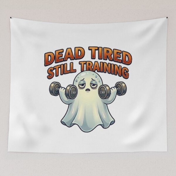 Item preview, Dead Tired Still Training Ghost – Funny Gym and Weightlifting Cartoon designed and sold by Northern Glow Art.