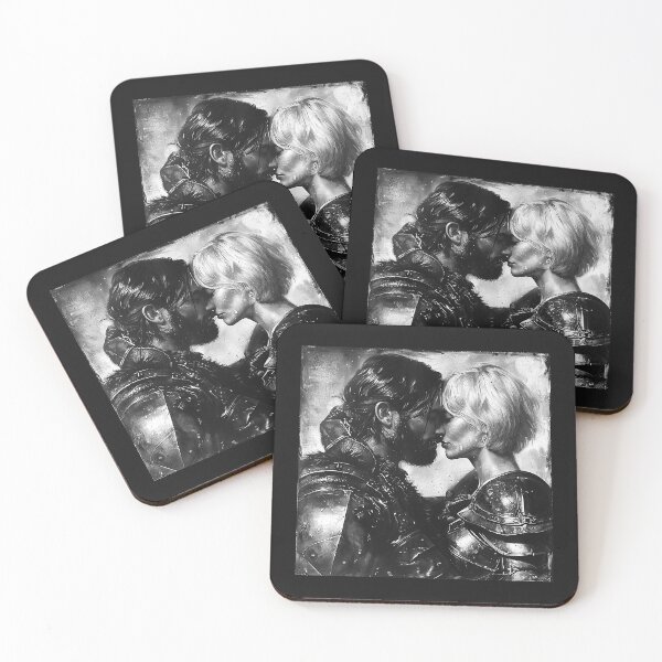Item preview, Black and White Armored Fantasy Couple Romance designed and sold by inkoutninja.
