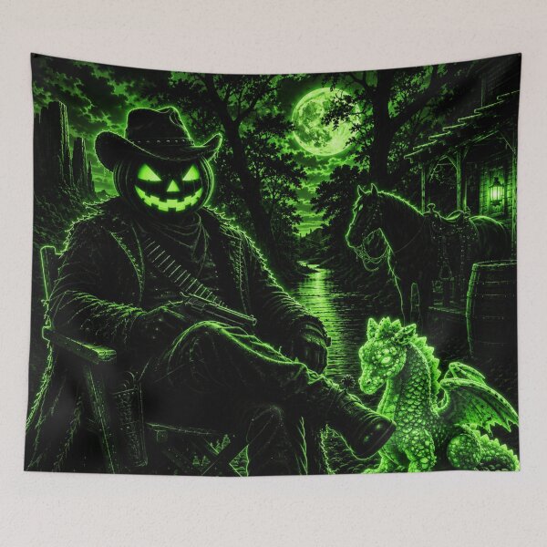 Item preview, Headless Horseman Neon Jade Outlaw– Halloween Western Fantasy Art designed and sold by TheHorsemanRidesAgain.