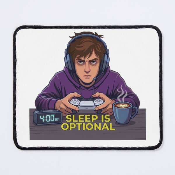 Item preview, Sleep Is Optional Gamer Quote – Funny 4AM Night Owl Gaming Cartoon designed and sold by Northern Glow Art.
