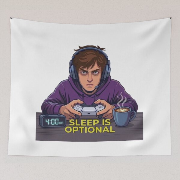 Item preview, Sleep Is Optional Gamer Quote – Funny 4AM Night Owl Gaming Cartoon designed and sold by Northern Glow Art.