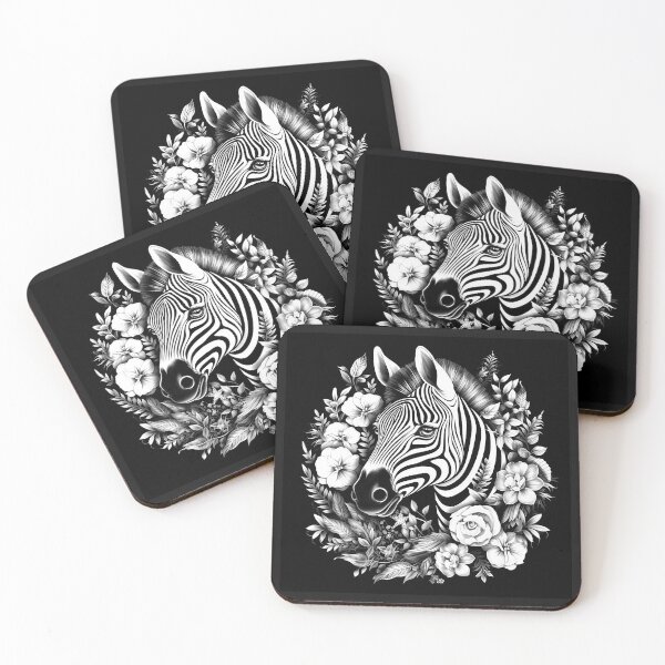 Item preview, Black and White Floral Zebra Portrait designed and sold by inkoutninja.