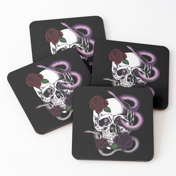 Item preview, Skeleton Skulls Dark Red Roses and Snakes Entwined designed and sold by PugD.