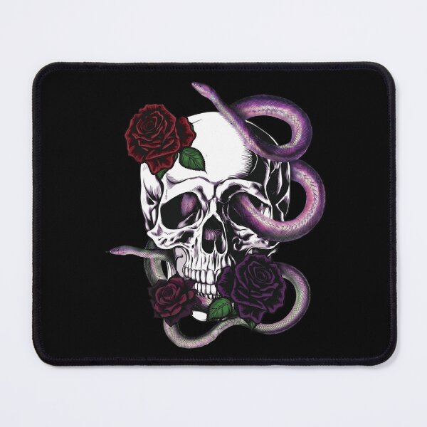 Item preview, Skeleton Skulls Dark Red Roses and Snakes Entwined designed and sold by PugD.