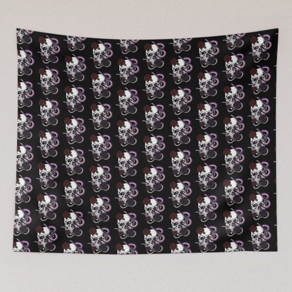 Item preview, Skeleton Skulls Dark Red Roses and Snakes Entwined designed and sold by PugD.