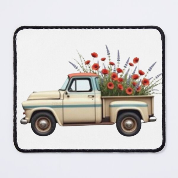 Item preview, Vintage Americana Pickup Truck with Red Floral Wildflowers designed and sold by VeloraCrafts.