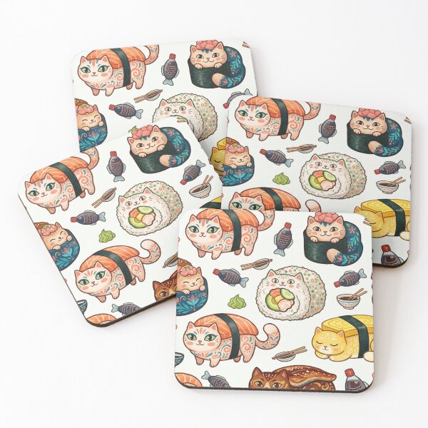 Item preview, Kawaii Cat Sushi Illustration designed and sold by Iampoji.