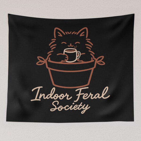 Item preview, Indoor Feral Society Cozy Cat Coffee Lover Vintage Line Art designed and sold by  BlankPaper Clothing.