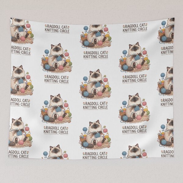 Item preview, Ragdoll Cat Knitting Circle Wool Yarn Crafting designed and sold by PictoVibe.