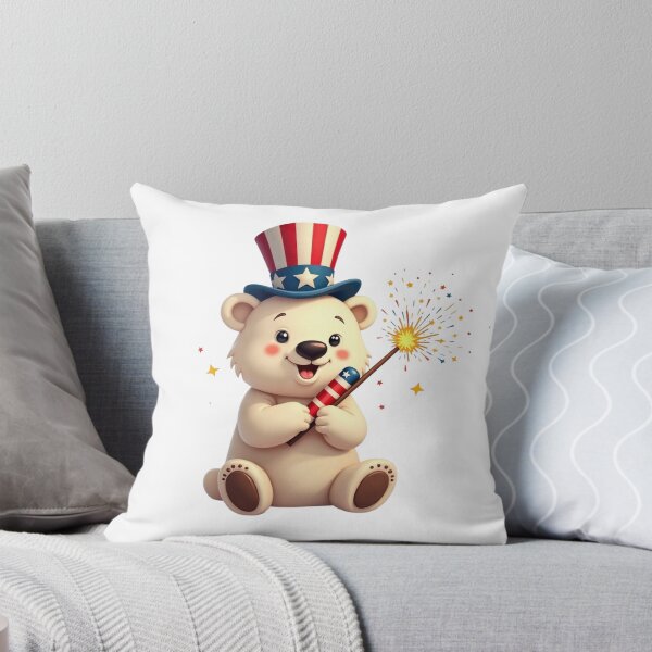 Item preview, Cute Patriotic Teddy Bear with Uncle Sam Hat and Sparkler USA designed and sold by VeloraCrafts.