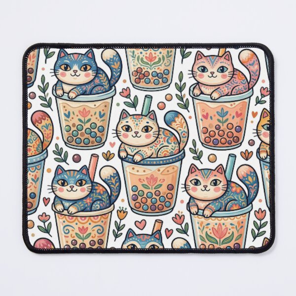 Item preview, Cute Cats in Bubble Tea Pattern designed and sold by Iampoji.