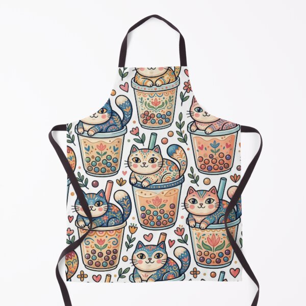 Item preview, Cute Cats in Bubble Tea Pattern designed and sold by Iampoji.