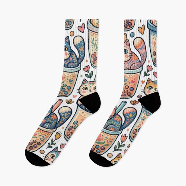 Item preview, Cute Cats in Bubble Tea Pattern designed and sold by Iampoji.